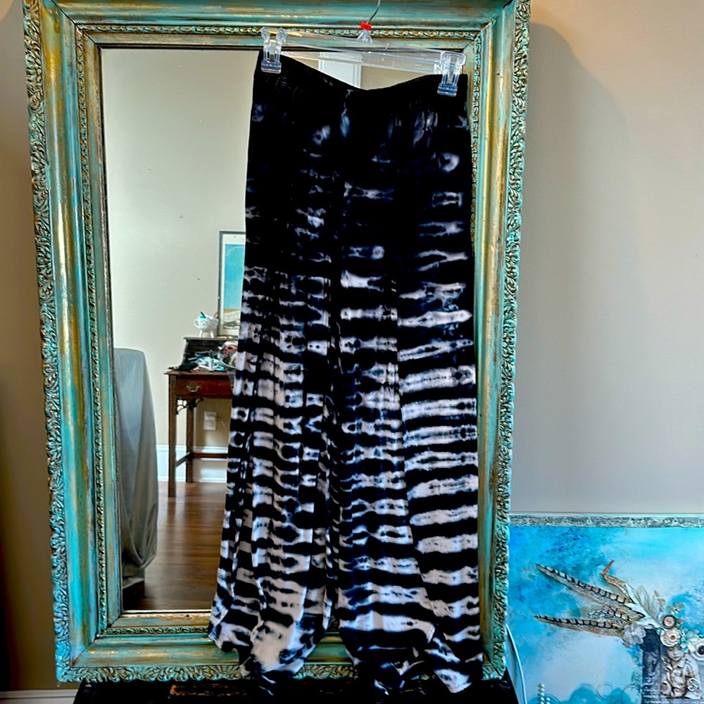 Young fabulous and Broke navy blue and white tie dye pants with side curtains